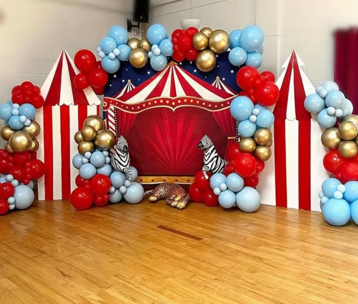 Carnival themed birthday party with games and colorful tents