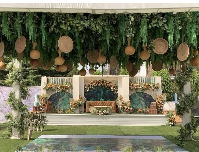Eco-friendly Haldi setup with bamboo and jute
