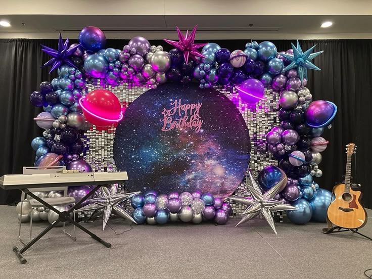 Space themed birthday party with rockets and stars